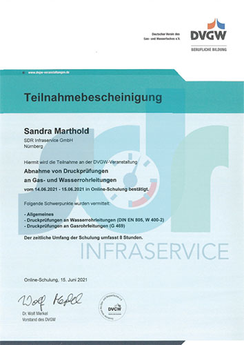 Zertifikat Sandra Marthold Abnahme von Druckprüfungen
